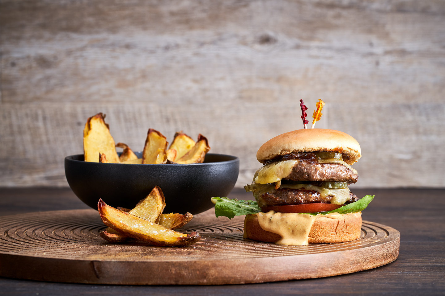 Hero image for Classic grass-fed Wagyu cheese burger with crispy potato skins