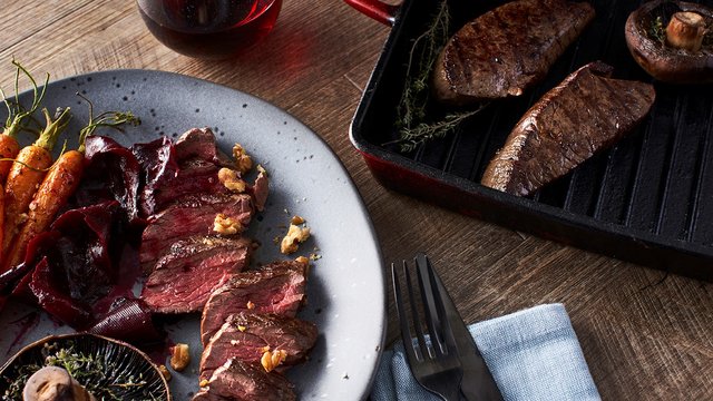 Teaser image for Venison leg steak with portobello mushrooms and beetroot relish
